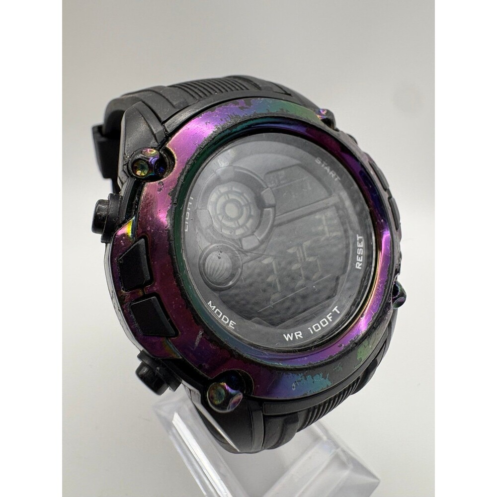 FMD Digital Sport Watch Iridescent Rainbow Bezel FMDAW555 V398 Blue Light 100FT